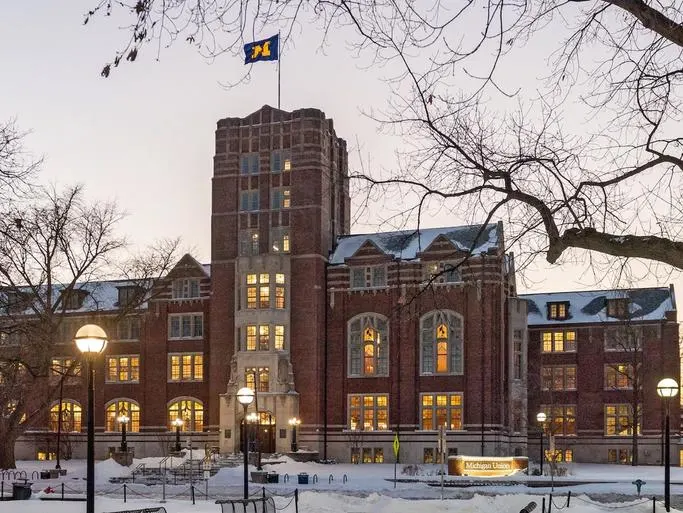 The Michigan Union with snow on the ground