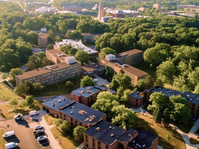 An aerial view of the West Area of North Campus