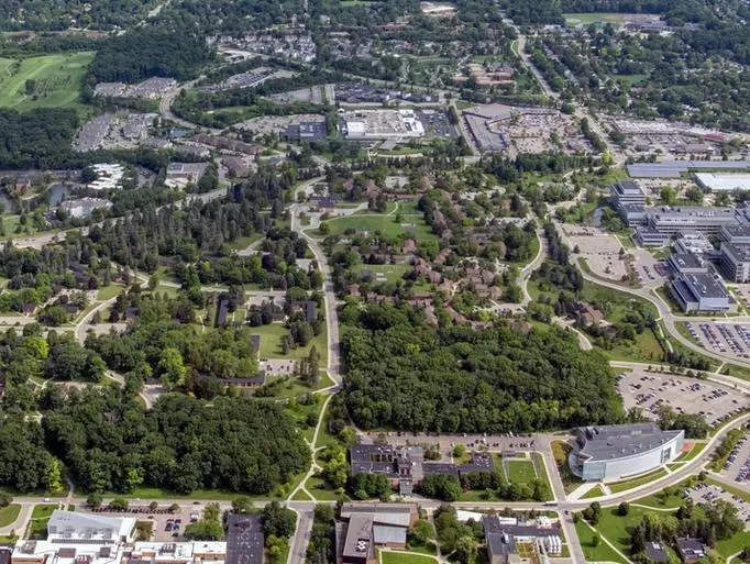 An aerial view of the proposed area for the Innovation District on North Campus