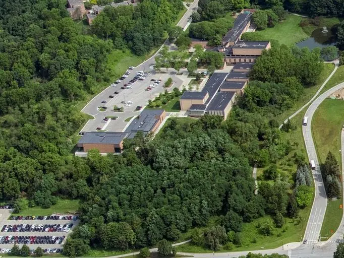 An aerial view of the the South Core area of North Campus