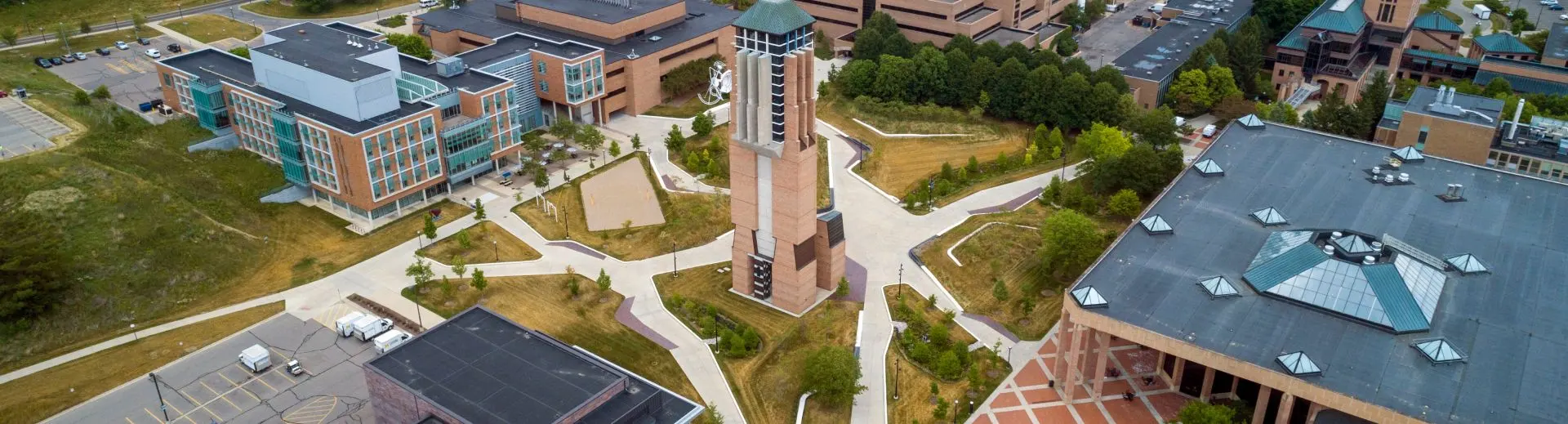 An aerial view of the Gerstacker Grove on North Campus