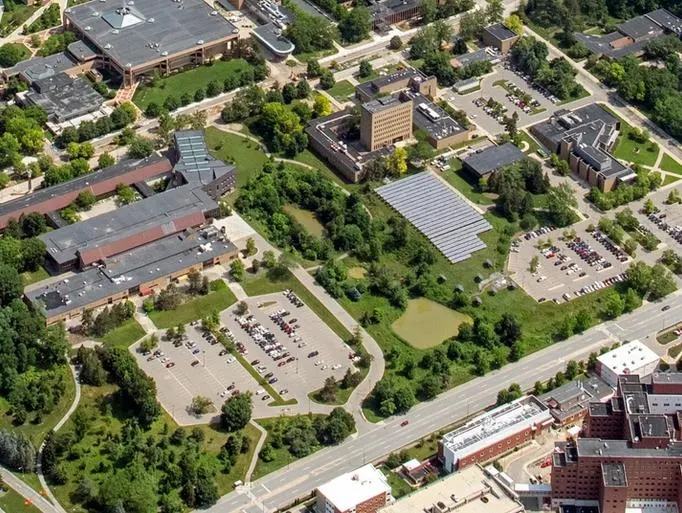 An aerial view of the South Bonisteel view of North Campus