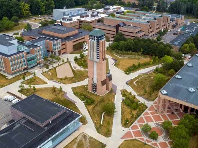 An aerial view of the Gerstacker Grove on North Campus