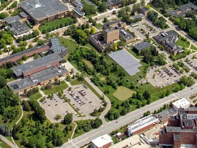 An aerial view of the South Bonisteel view of North Campus