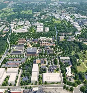 An aerial view of campus